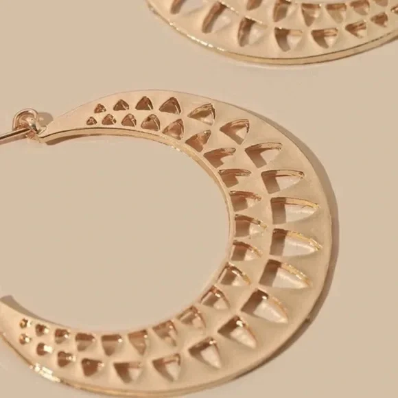 Gold Aztec Hoop Earrings - Picture 2 of 4